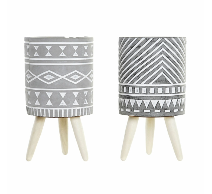 Planter DKD Home Decor Grey Cement White Pinewood Boho (14,3 x 14,3 x 26,2 cm) (2 Units)